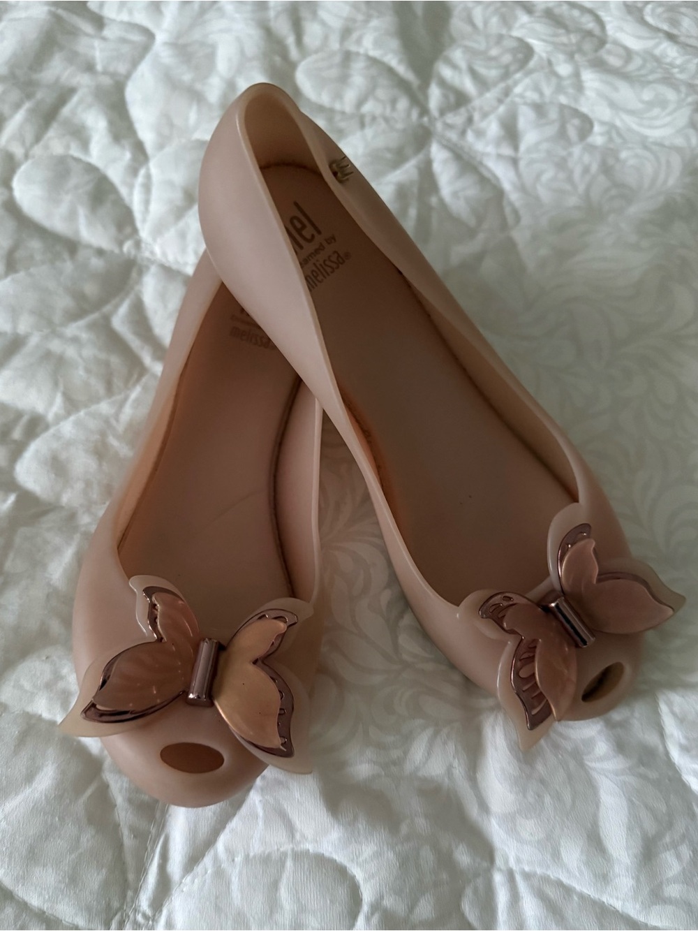 Melissa Girls Nude Pink Butterfly Jelly Flats